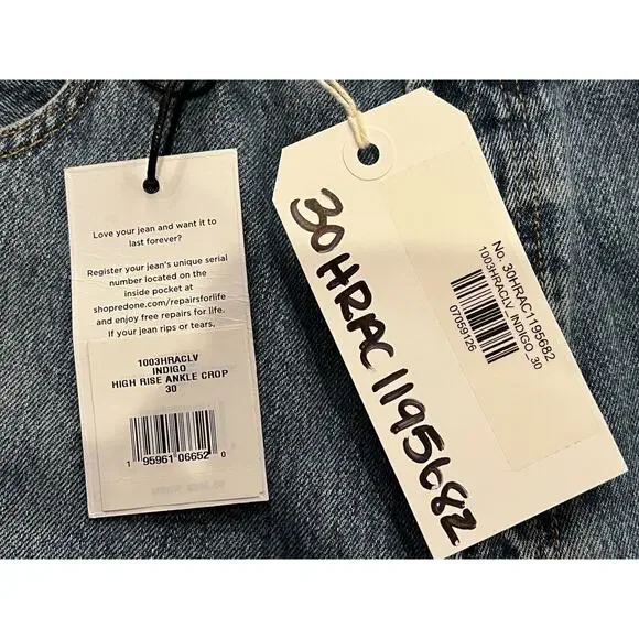 Re/Done Womens Blue Levi's High Rise Ankle Crop Size 30 NWT $395 - Picture 5 of 10